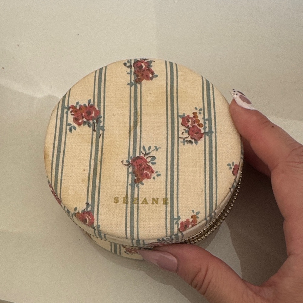 Sezane Cream and Blue Floral Jewelry Case